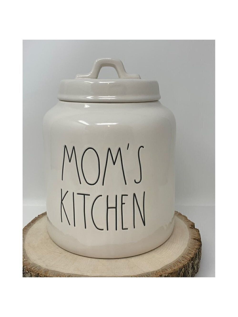 Rae Dunn MOMS Kitchen Canister Cookies Ceramic White Black Crock Chubby Gift